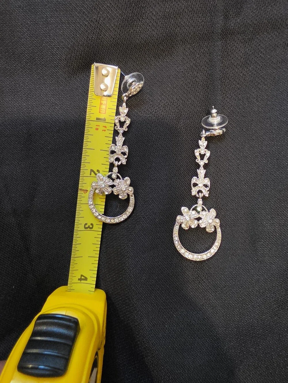 Silver Crystal Floral Drop Earrings - Silver